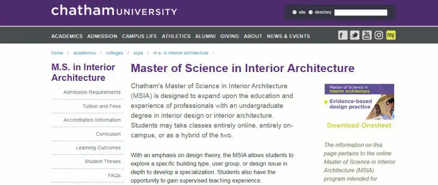 Master of Science in Interior Architecture at Chatham University