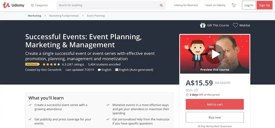 how to create and event training udemy 