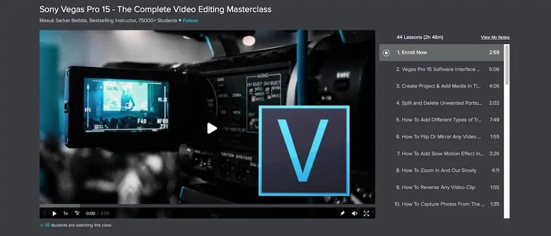 Sony Vegas Pro Video Editing Masterclass online video editing course