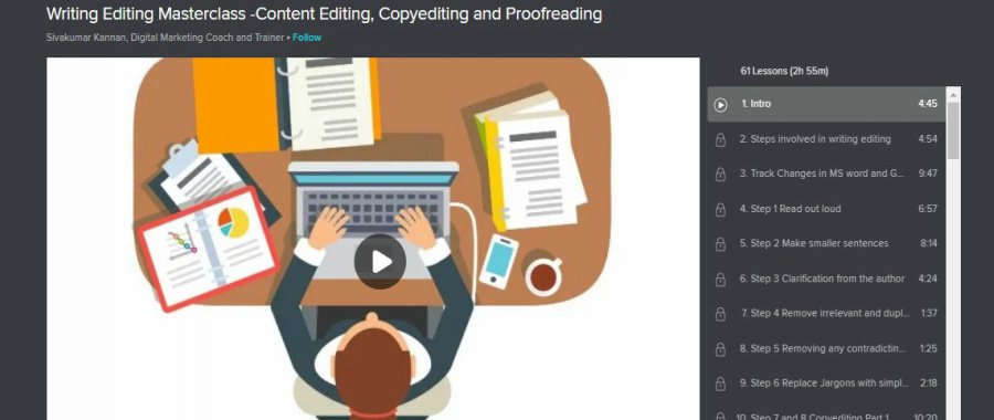 Skillshare Writing Editing Masterclass – content editing, copy editing and proofreading