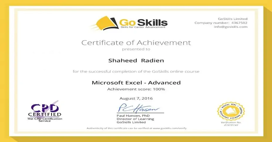 GoSkills certificate
