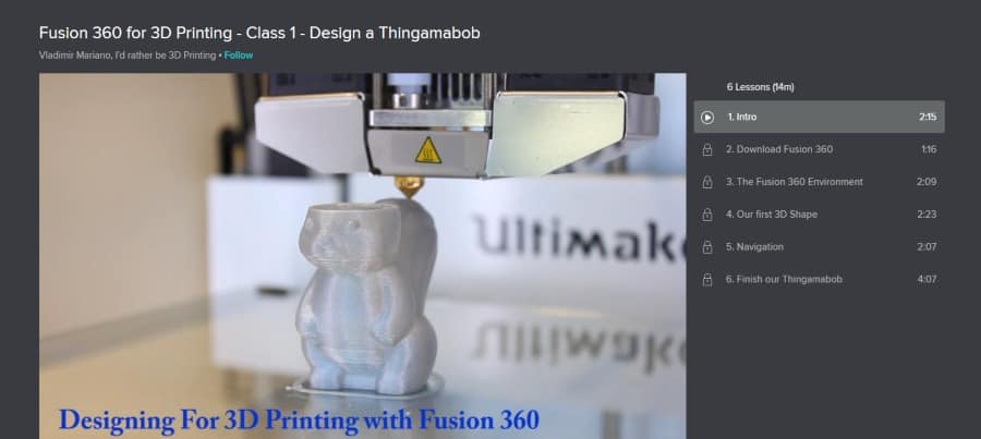 Skillshare: Fusion 360 for 3D Printing – Class 1 – Design a Thingamabob