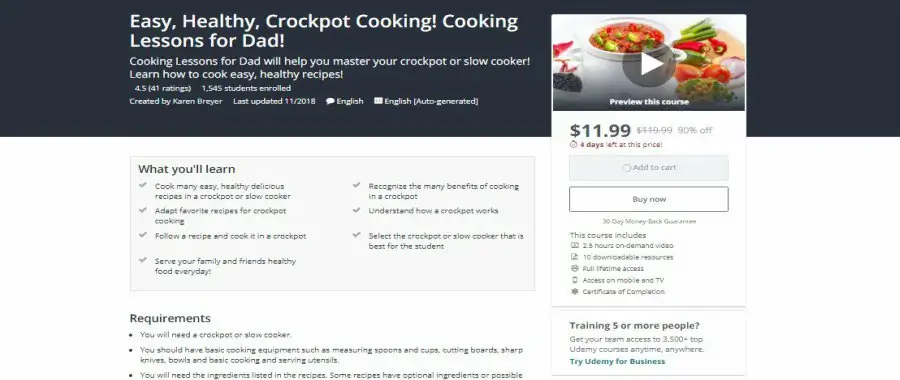 Udemy: Easy, Healthy Crockpot Cooking! Cooking Lessons for Dad!