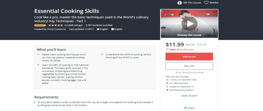 Udemy: Essential Cooking Skills online cooking course