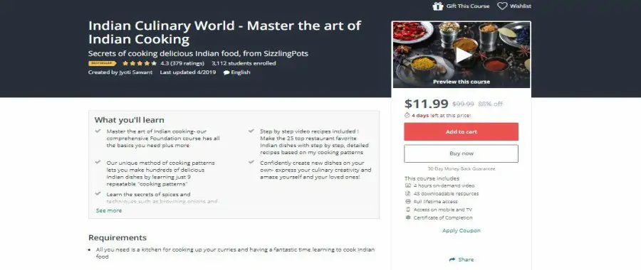 Udemy: Indian Culinary World: Master the Art of Indian Cooking