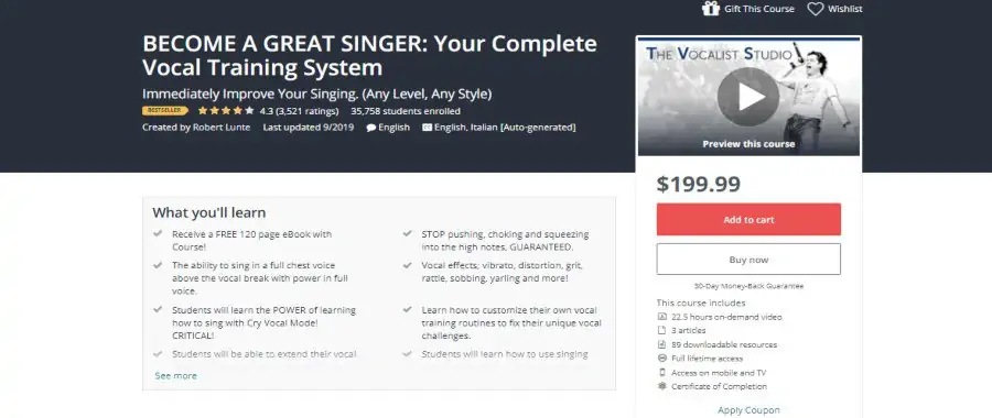 Udemy: Become a Great Singer: Your Complete Vocal Training System