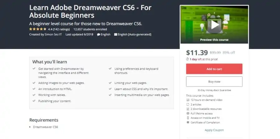 Udemy: Learn Adobe Dreamweaver CS6 – For Absolute Beginners
