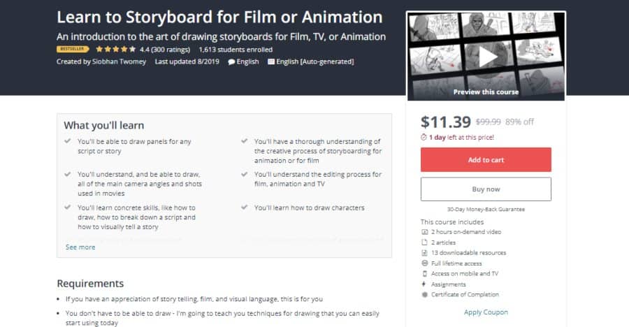 Udemy: Learn to Storyboard for Film or Animation