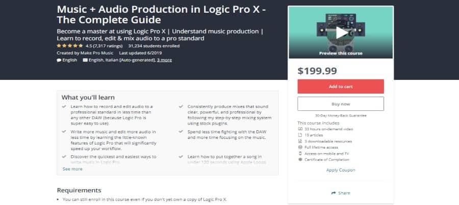 Udemy: Music + Audio Production in Logic Pro X – The Complete Guide