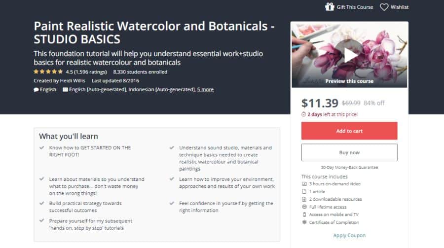 Udemy: Paint Realistic Watercolor and Botanicals – STUDIO BASICS