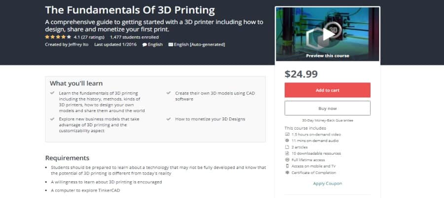 Udemy: The Fundamentals of 3D Printing