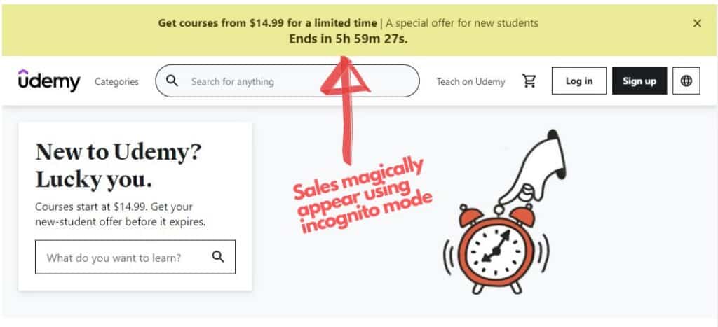 udemy prices in incognito mode