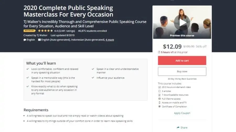 Udemy: 2020 Complete Public Speaking Masterclass For Every Occasion