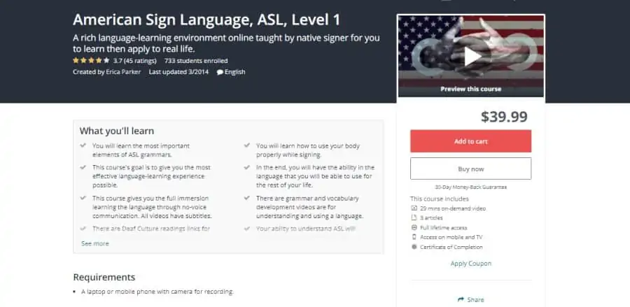 Udemy: American Sign Language, ASL, Level 1