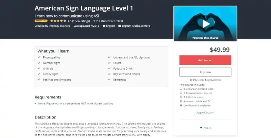Udemy: American Sign Language Level 1
