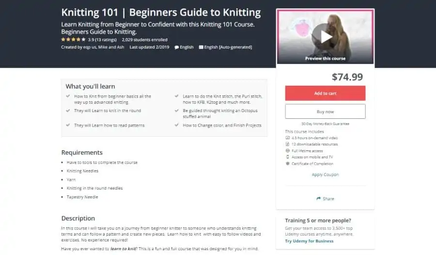 Udemy: Knitting 101 | Beginner’s Guide to Knitting