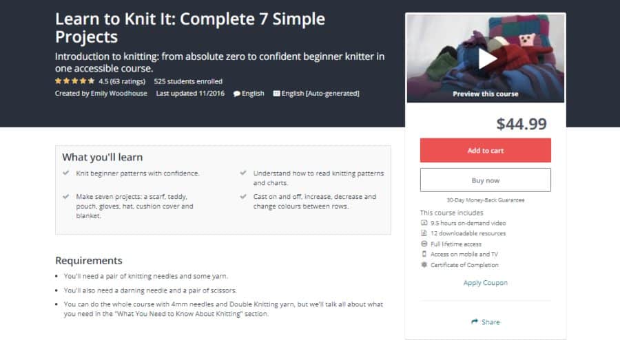 Udemy: Learn to Knit It: Complete 7 Simple Projects