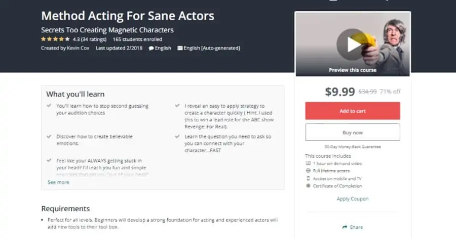 Udemy: Method Acting for Sane Actors