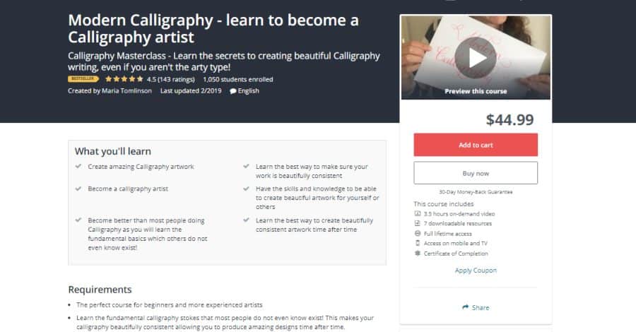 Udemy: Modern Calligraphy – learn to become a Calligraphy artist
