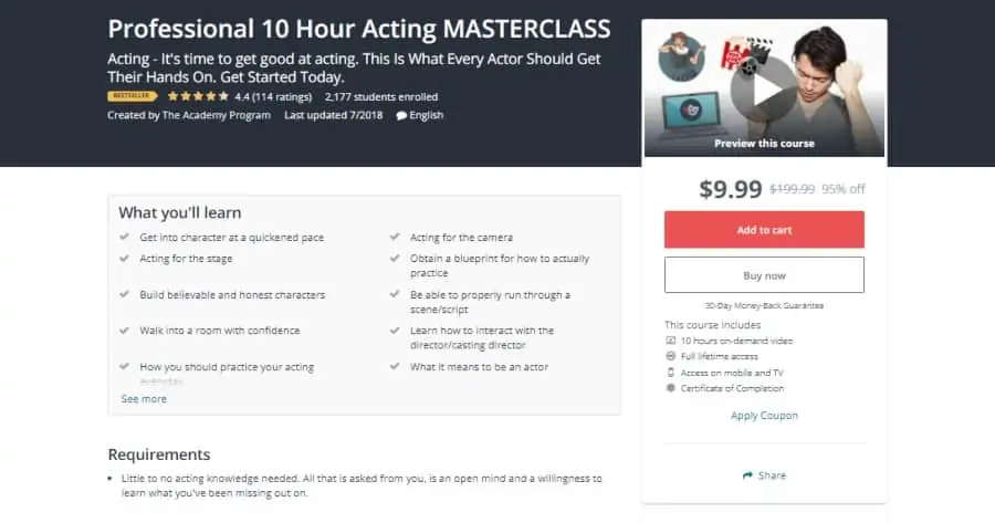Udemy: Professional 10 Hour Acting MASTERCLASS
