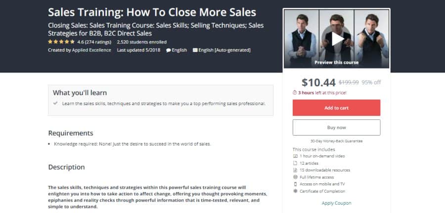 Udemy: Sales Training: How to Close More Sales