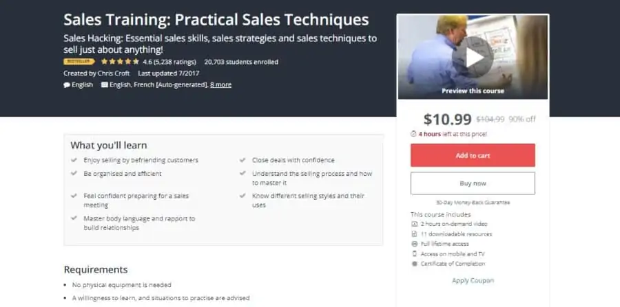 Udemy: Sales Training: Practical Sales Techniques