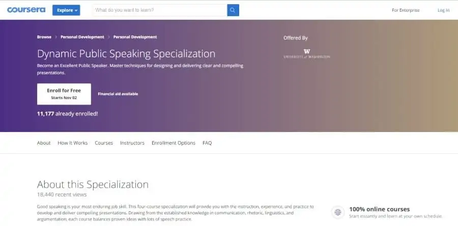 University of Washington (via Coursera): Dynamic Public Speaking Specialization