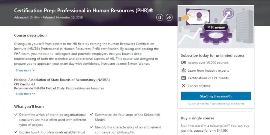 Certification Prep: Professional in Human Resources (LinkedIn)