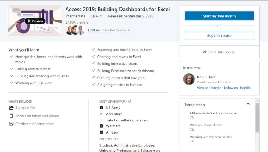 Access 2019: Building Dashboards for Excel