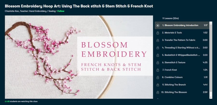 Course: Blossom Embroidery Hoop Art: Using the Back Stitch & Stem Stitch & French Knot