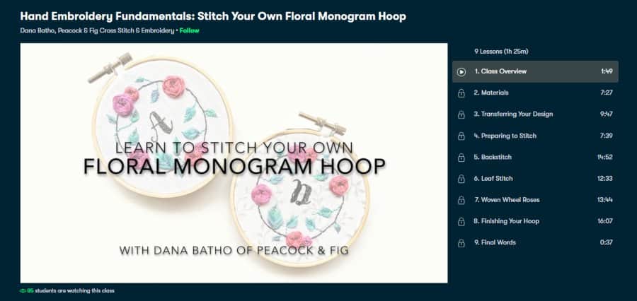 Course: Hand Embroidery Fundamentals: Stitch Your Own Floral Monogram Hoop