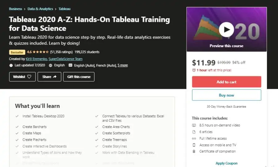 Tableau 2020 A-Z: Hands-On Tableau Training for Data Science