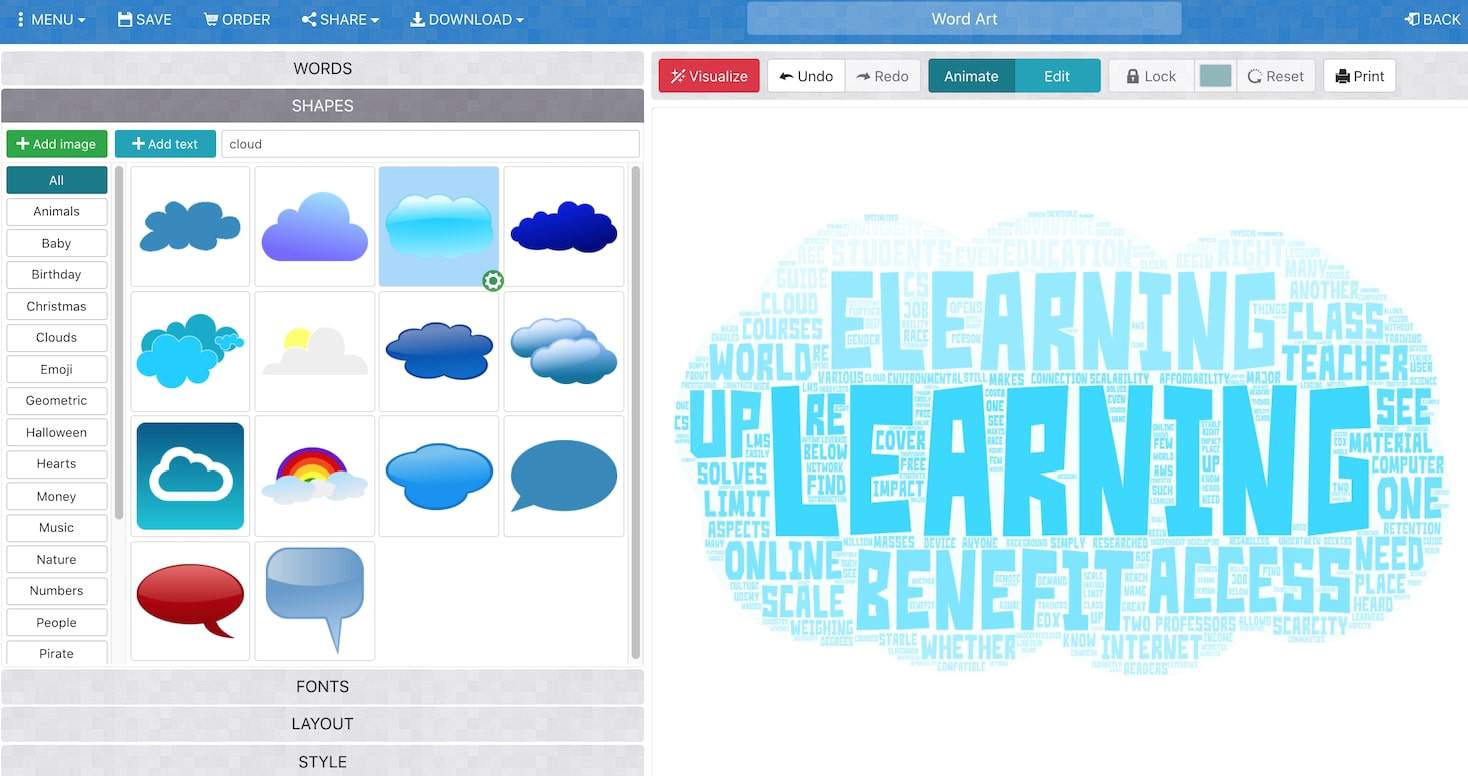 word cloud shapes and word generator