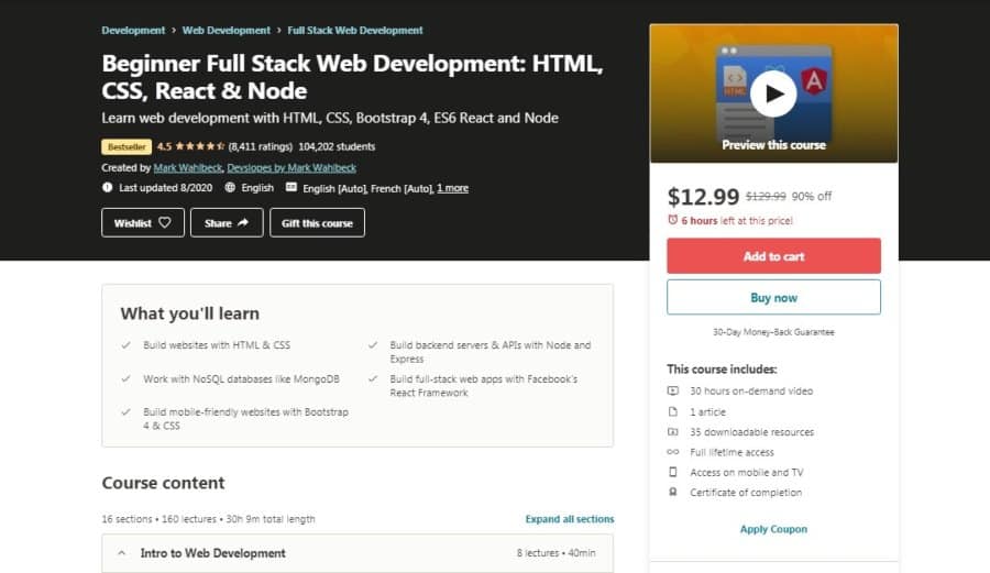 Beginner Full Stack Web Development: HTML, CSS, React & Node