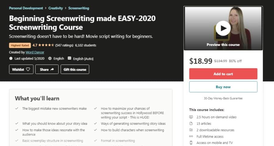 Beginning Screenwriting made EASY-2020 Screenwriting Course