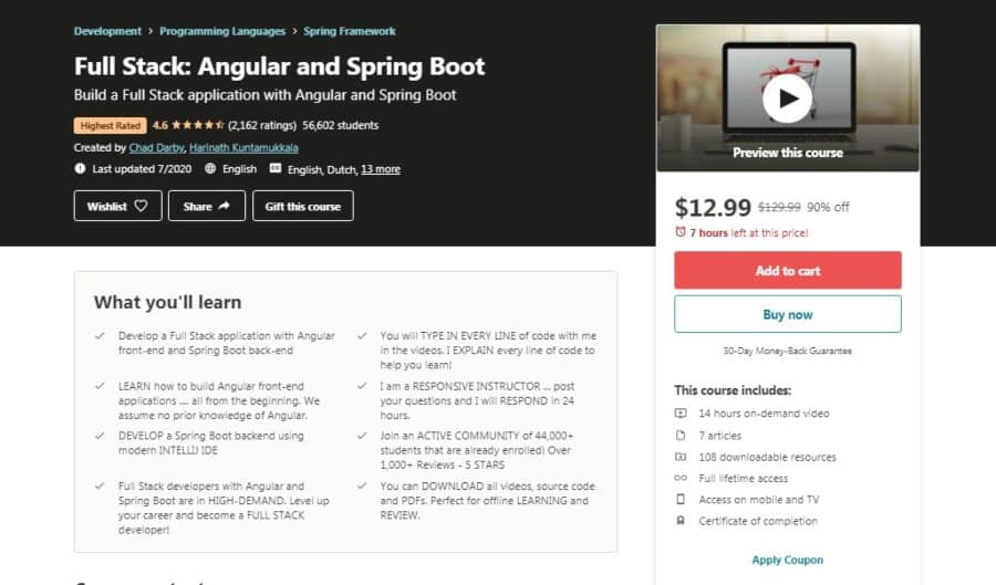 Full Stack: Angular and Spring Boot