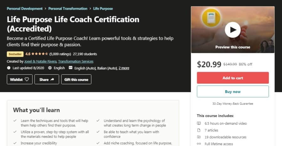 Life Purpose Life Coach Certification (Accredited)