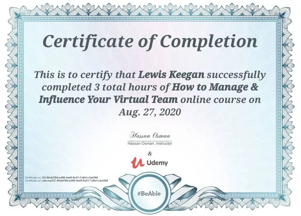 udemy certificate