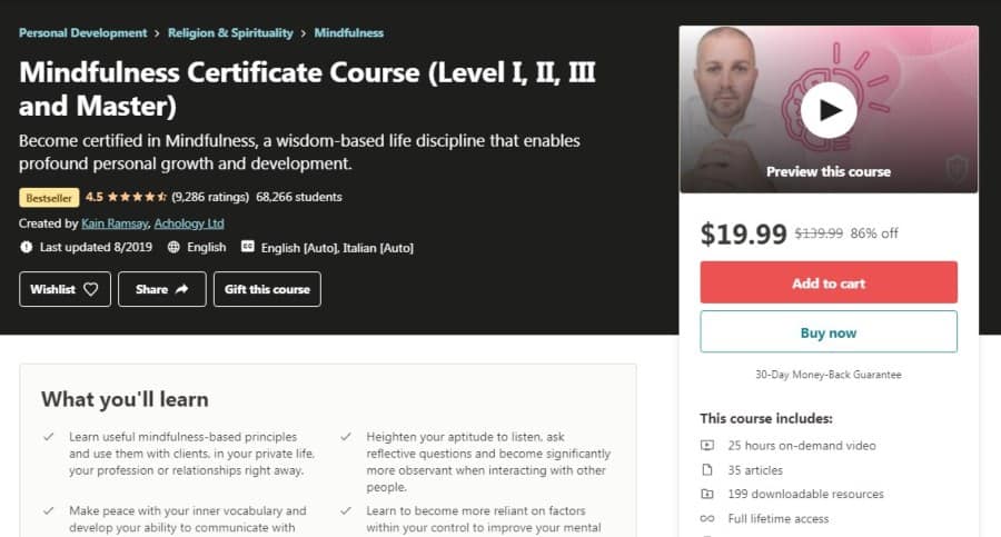 Mindfulness Certificate Course (Level I, II, III and Master)