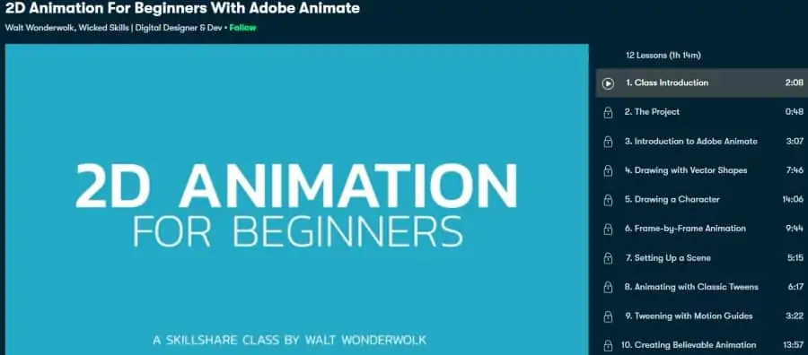 1. 2D Animation For Beginners With Adobe Animate (Skillshare)