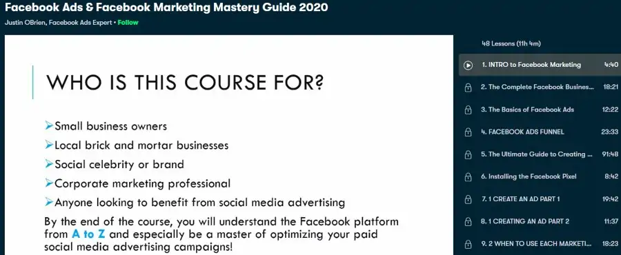 1. Facebook Ads & Facebook Marketing Mastery Guide 2020 (Skillshare)