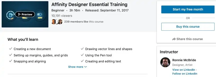 3. Affinity Designer Essential Training (LinkedIn Learning)