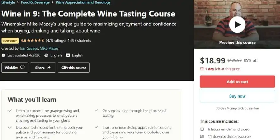 3. Wine in 9 The Complete Wine Tasting Course (Udemy)