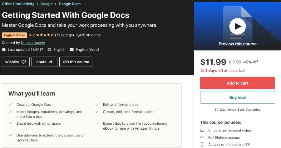 4. Getting Started With Google Docs (Udemy)