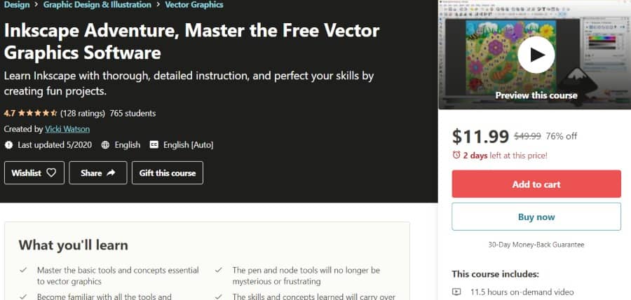 4. Inkscape Adventure, Master the Free Vector Graphics Software (Udemy)