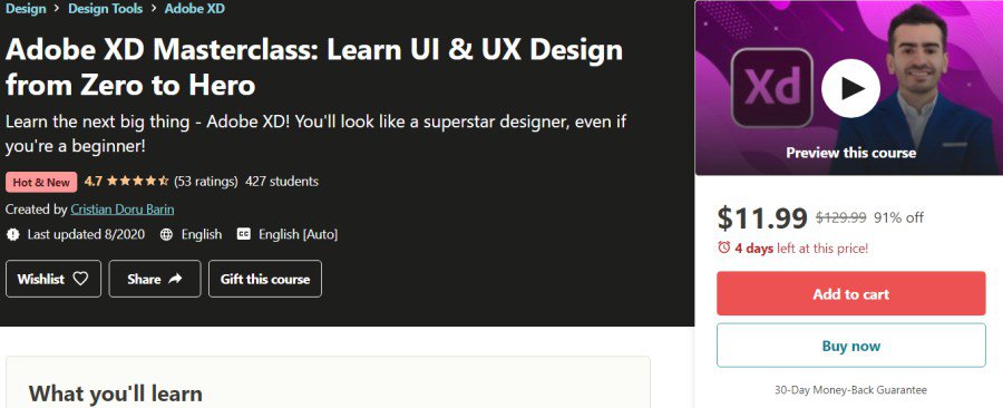 5. Adobe XD Masterclass Learn UI & UX Design from Zero to Hero (Udemy)