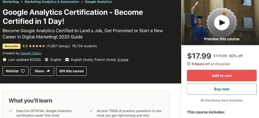 5. Google Analytics Certification_ Become Certified & Earn More (Udemy)
