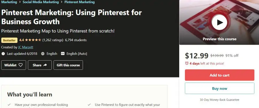 5. Pinterest Marketing Using Pinterest for Business Growth (Udemy)