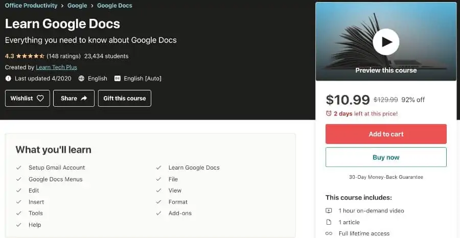 6. Learn Google Docs (Udemy)