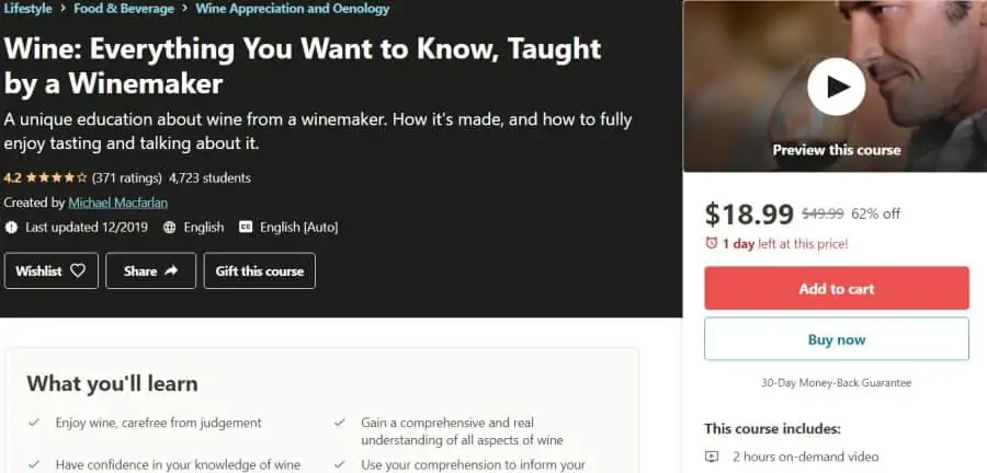 6. Wine Everything You Want to Know, Taught by a Winemaker (Udemy)